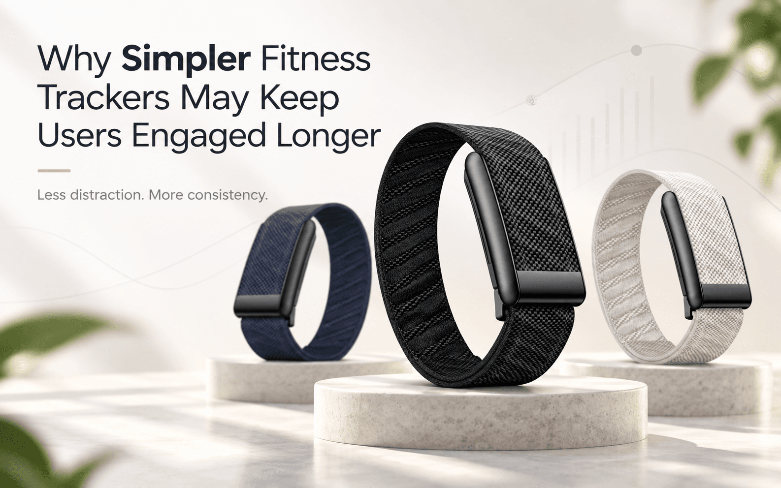 A50 screen-free fitness trackers in blue, black, and white