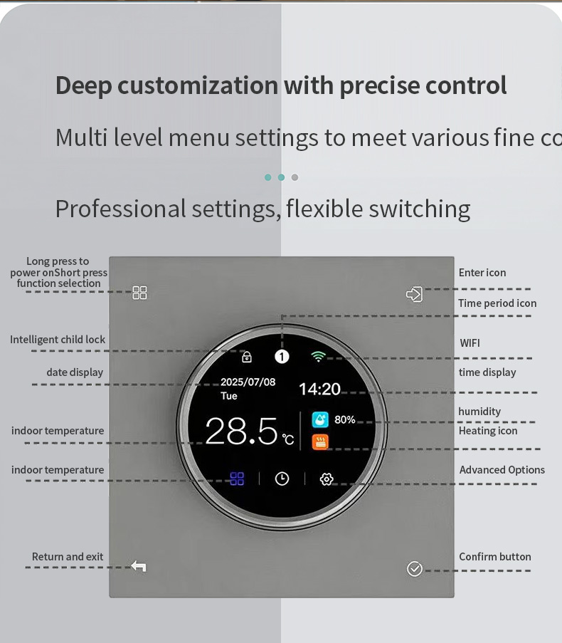 ADM8 Smart WiFi Color Screen Thermostat for Floor Heating & Boiler detail 2