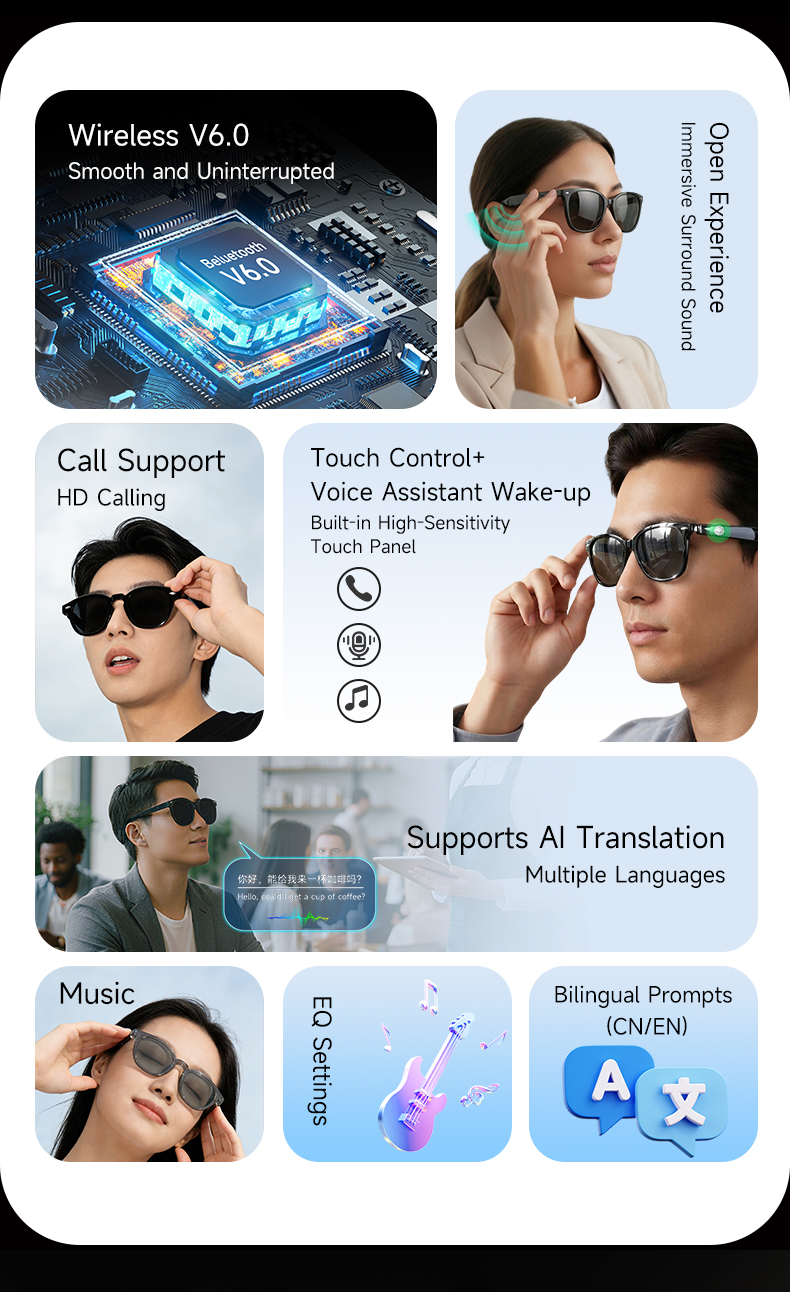 AI Smart Audio Glasses Bluetooth Translation H06A detail 2