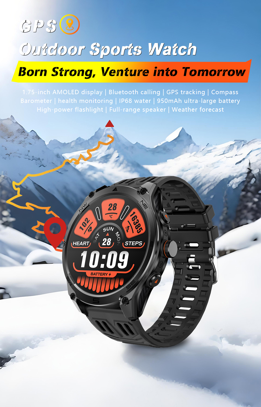 MA70 Rugged Outdoor GPS Smartwatch with 1.75" AMOLED Display detail 1