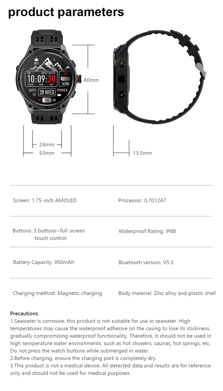 MA70 Rugged Outdoor GPS Smartwatch with 1.75" AMOLED Display detail 6