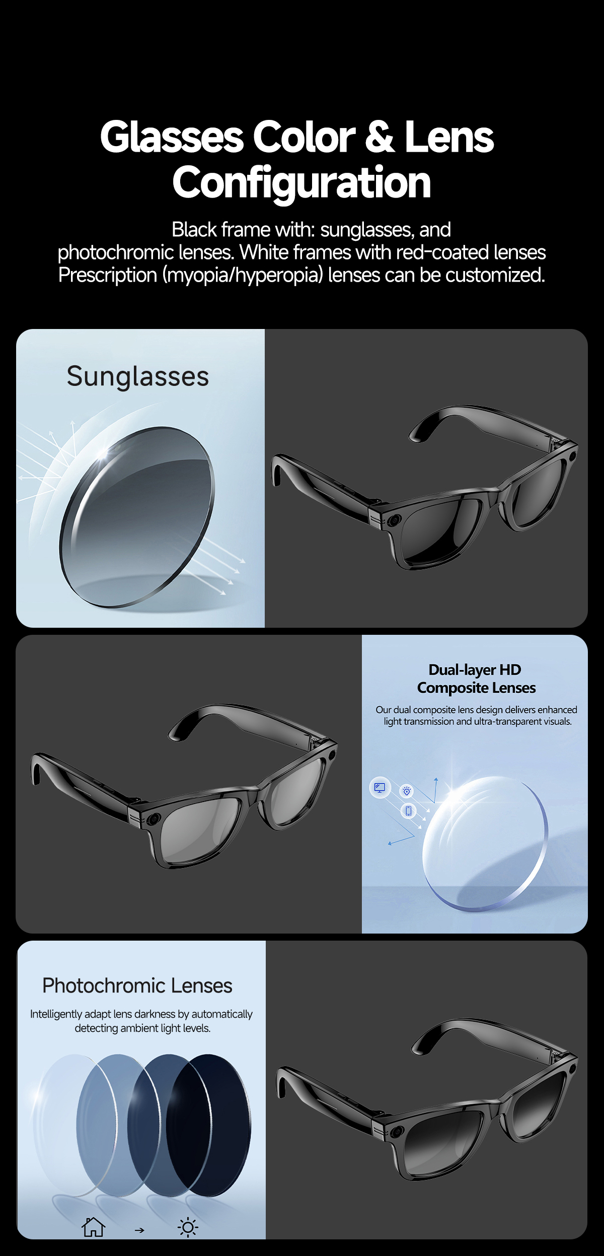 8MP AI Camera Smart Glasses with AI Translation and WiFi S610T detail 14