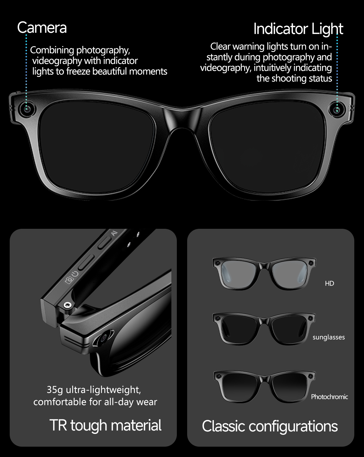 8MP AI Camera Smart Glasses with AI Translation and WiFi S610T detail 4