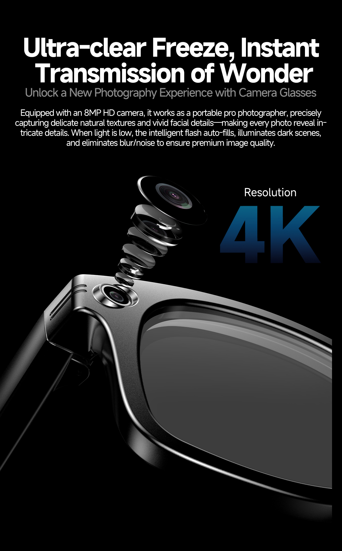 8MP AI Camera Smart Glasses with AI Translation and WiFi S610T detail 5