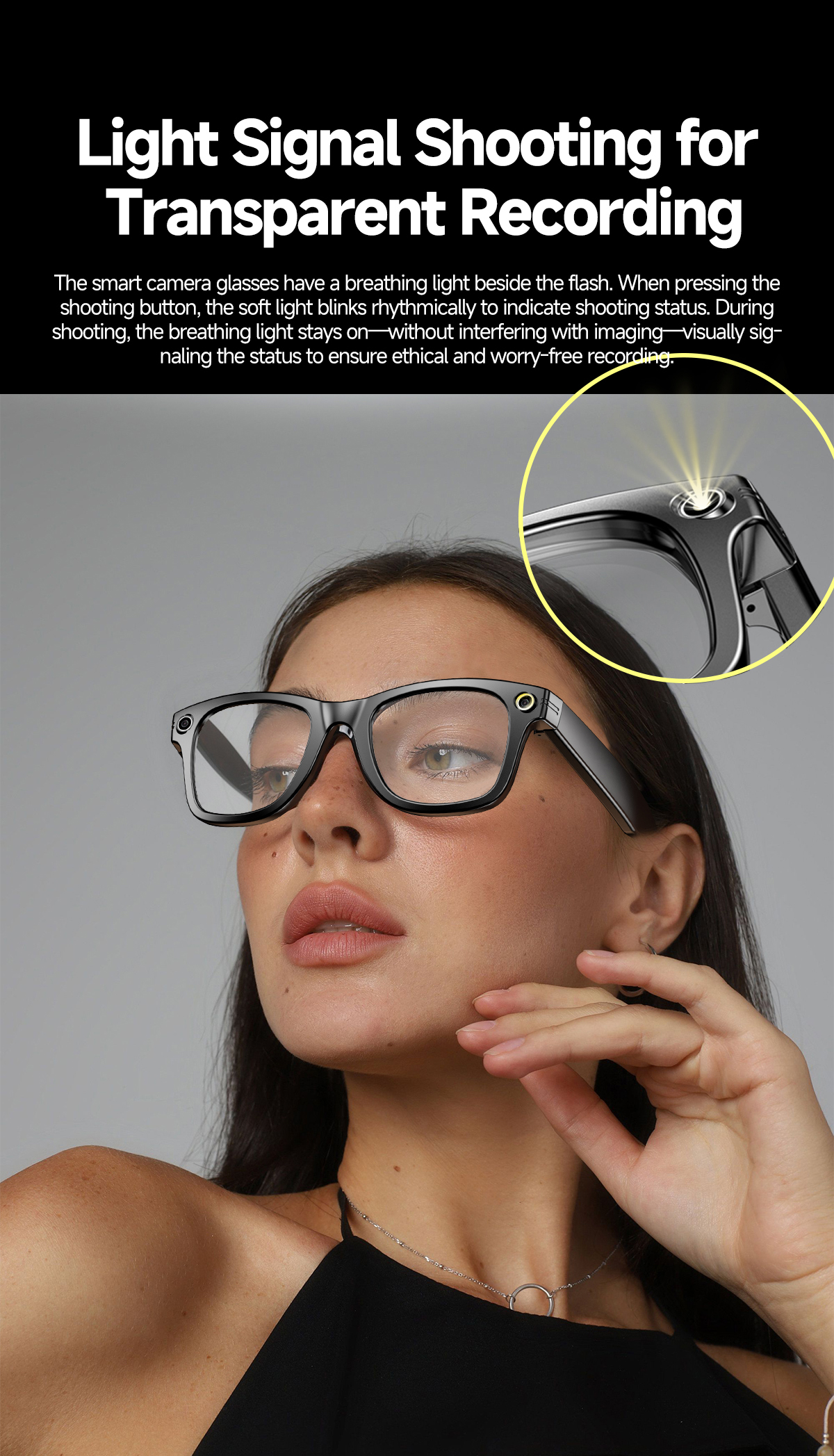 8MP AI Camera Smart Glasses with AI Translation and WiFi S610T detail 6