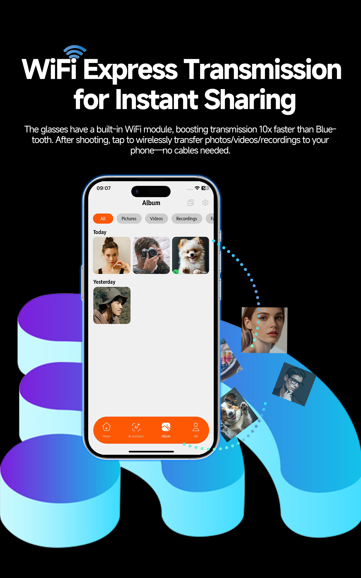 8MP AI Camera Smart Glasses with AI Translation and WiFi S610T detail 7