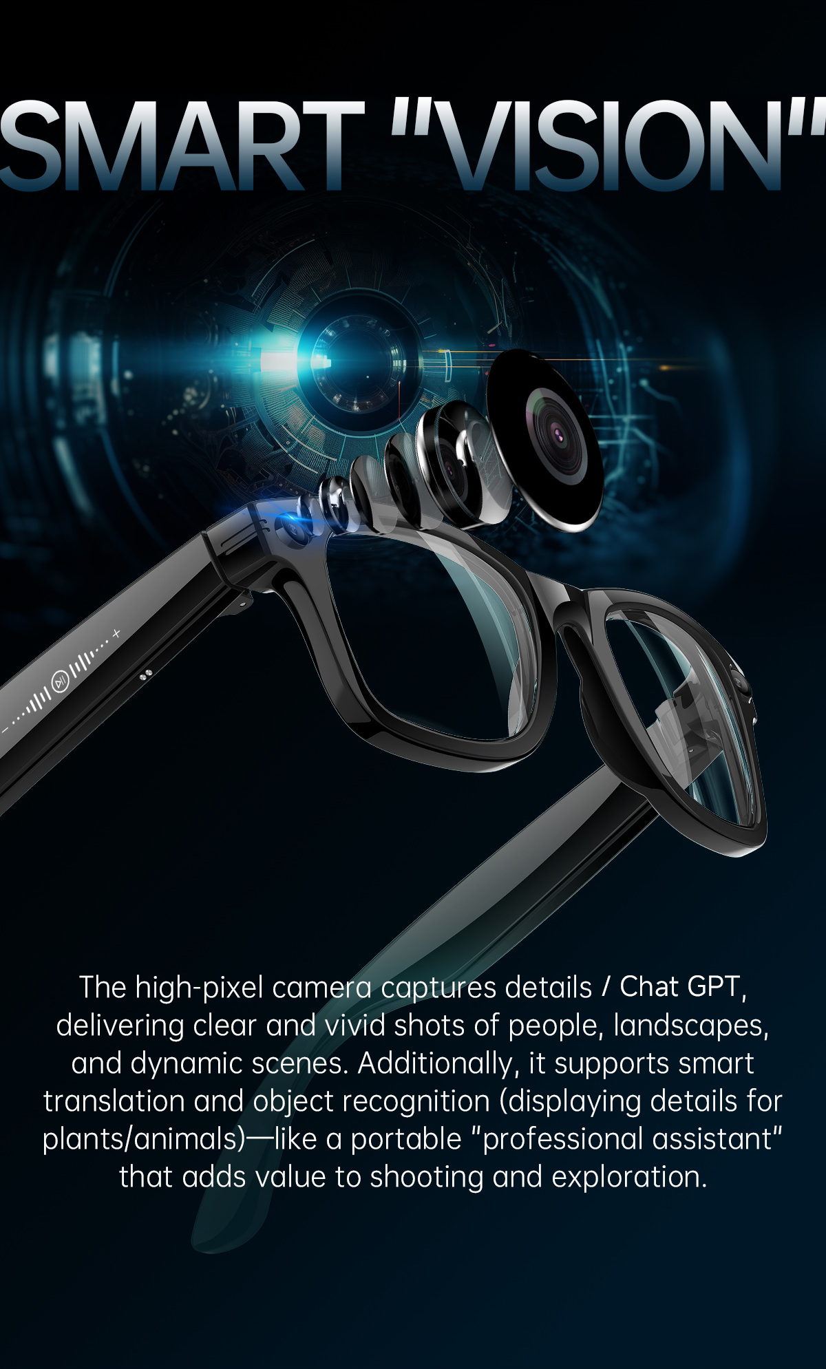 S620Pro 13MP AI Camera Smart Glasses with OIS Optical Stabilization AI Translation Voice Assistant and WiFi Transfer detail 3