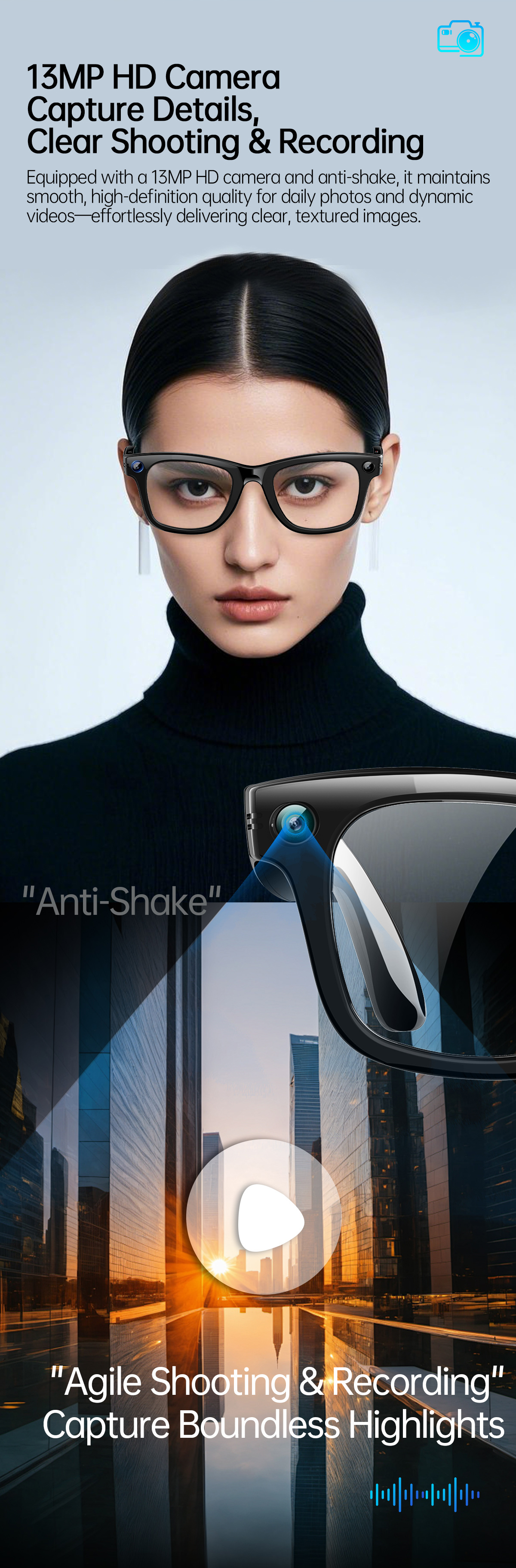 S620Pro 13MP AI Camera Smart Glasses with OIS Optical Stabilization AI Translation Voice Assistant and WiFi Transfer detail 4