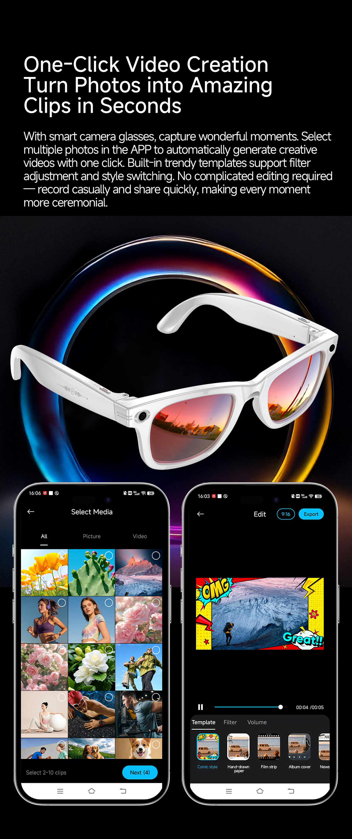 S620Pro 13MP AI Camera Smart Glasses with OIS Optical Stabilization AI Translation Voice Assistant and WiFi Transfer detail 8