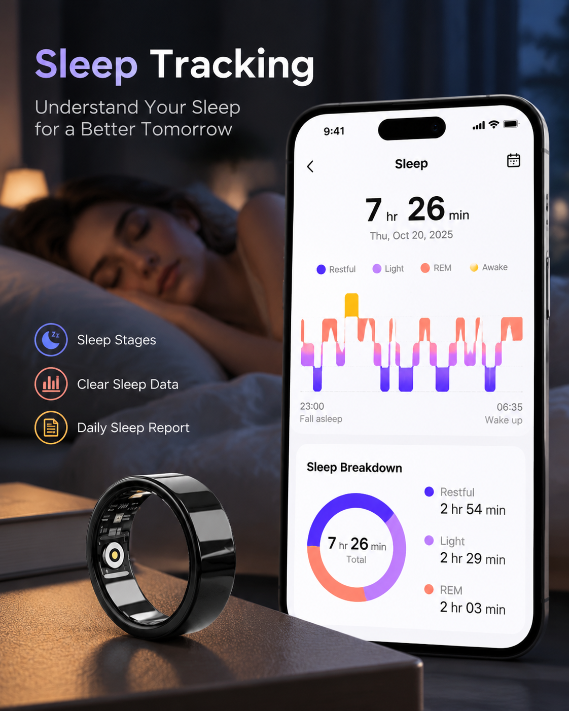 Smart Ring with Health Monitoring Sleep Tracking and Sports Tracking R04 detail 3